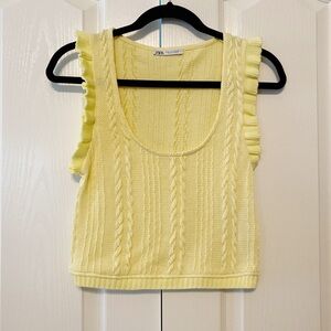 Zara Woman’s Ruffled Cable knit Cropped Top Yellow Size Medium